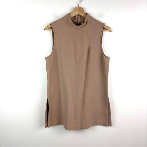 MINIMALIST Longline Top – Trina Turk High Neck Side Slit Neutral – Size 6 - Picture 2 of 9